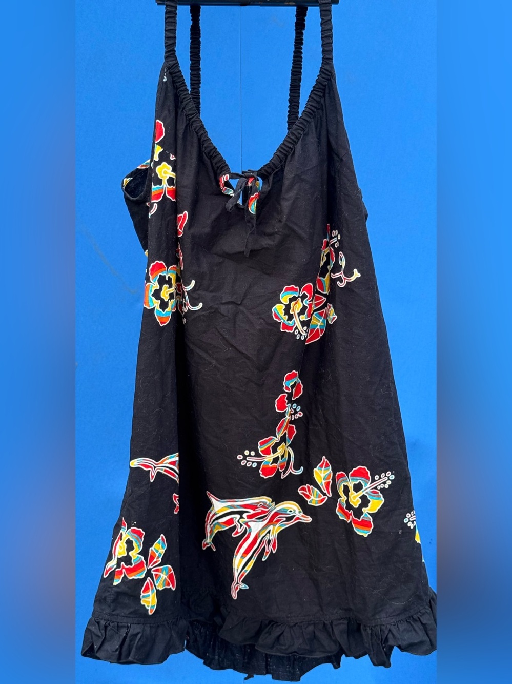 Cabali Tropical Dolphin Hibiscus Smocked Summer Mini Dress XL